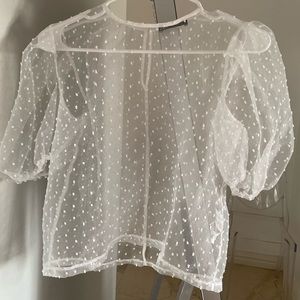 White mesh polkadot blouse